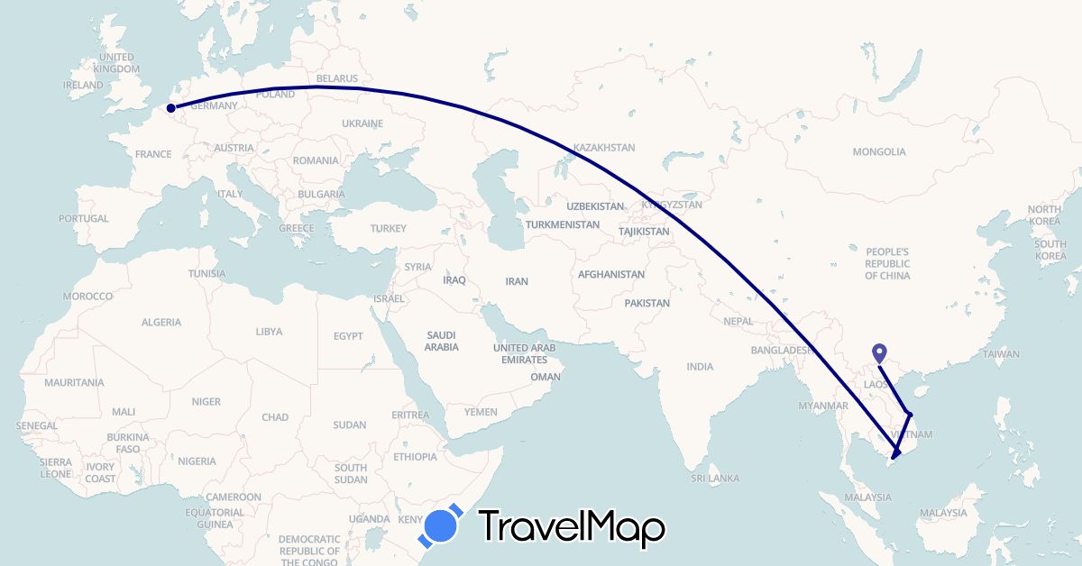 TravelMap itinerary: driving in Belgium, Vietnam (Asia, Europe)